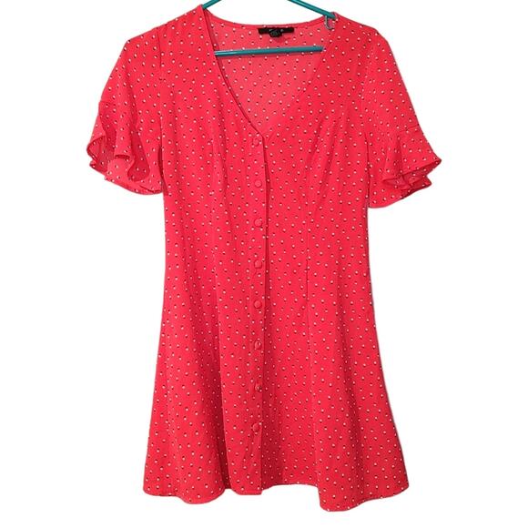 Forever 21 Button Front Flutter Sleeve Dress Size Small Button Down Polka Dot - Picture 1 of 9